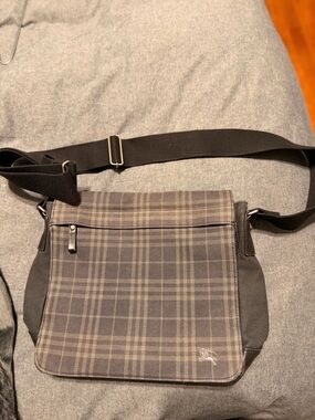 Burberry Gray Plaid Messenger Crossbody Bag